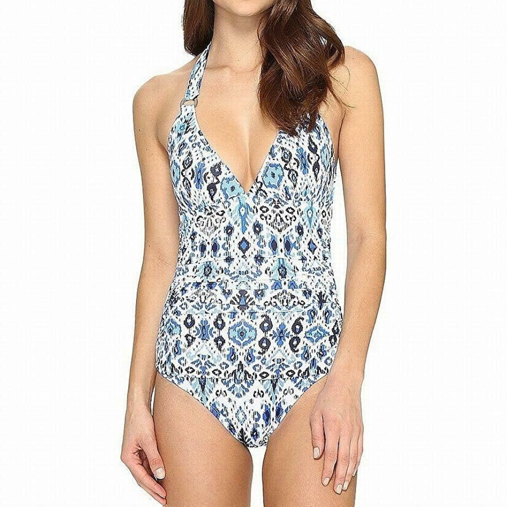 Tommy Bahama Womens Ikat Empire Seam Halter One-Pi